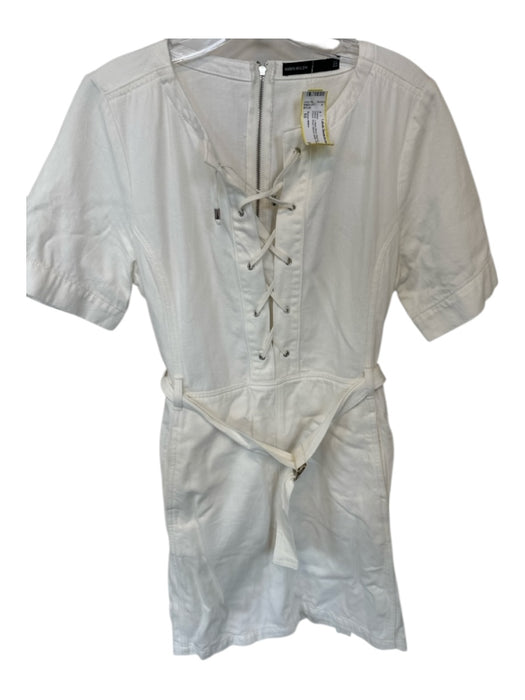 Karen Millen Size 10 White Cotton Blend Back Zip Lace Up Front Belted Dress White / 10
