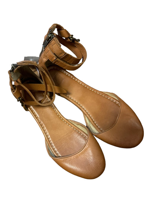 Frye Shoe Size 9 Tan Leather Ankle Buckle Round Toe Back Zip Flats Tan / 9