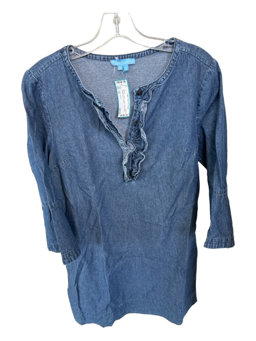 Draper James Size 10 Med Dark Wash Cotton Long Sleeve Ruffles Denim Dress Med Dark Wash / 10