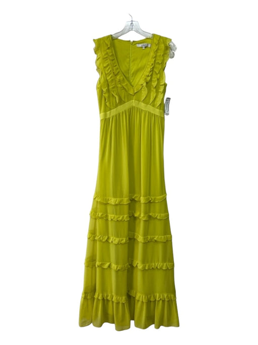 Badgley Mischka Size 2 Neon Green Polyester V Neck Ruffle Sleeveless Maxi Dress Neon Green / 2