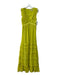 Badgley Mischka Size 2 Neon Green Polyester V Neck Ruffle Sleeveless Maxi Dress Neon Green / 2