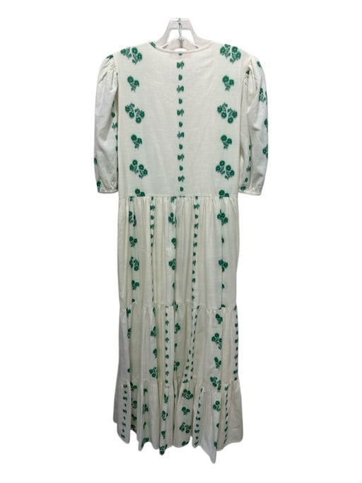Oliphant Size Small Green & White Cotton Blend Half Puff Sleeve Maxi Dress Green & White / Small