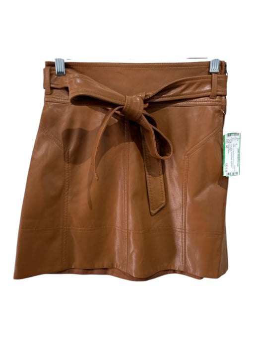 Tanya Taylor Size 00 Caramel Brown PU Leather A Line Sash Above Knee Skirt Caramel Brown / 00