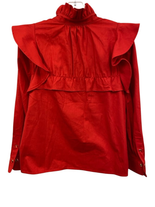 Tuckernuck Size S Red Cotton Long Sleeve Ruffle Detail Snap Button Top Red / S
