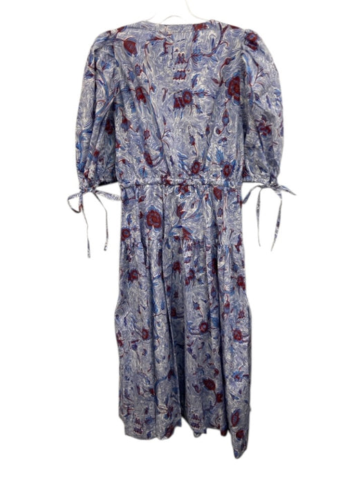 Ulla Johnson Size 6 Blue, Red, White Cotton Half Balloon Sleeve Midi Dress Blue, Red, White / 6