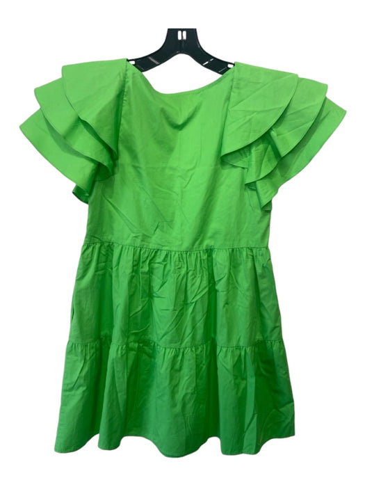 Crosby Size S Green Cotton V Neck Tiered Cap Sleeve Tiered Midi Dress Green / S