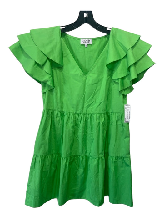 Crosby Size S Green Cotton V Neck Tiered Cap Sleeve Tiered Midi Dress Green / S