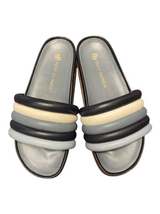 Tory Burch Shoe Size 9 Navy, Blue & White Leather Slides Platform Shoes Navy, Blue & White / 9