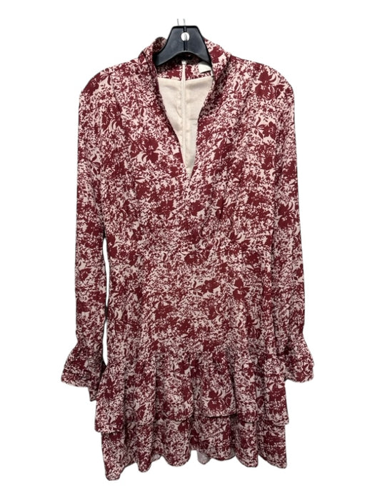 Pinch Size L Maroon & White Polyester Floral V Neck Long Sleeve Dress Maroon & White / L