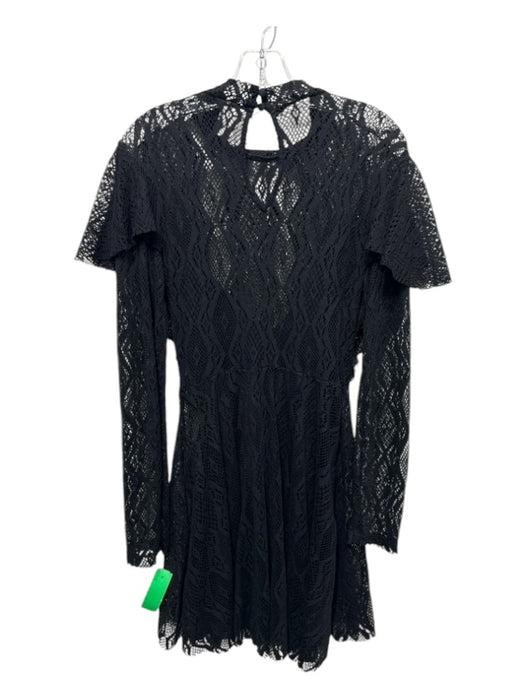 Free People Size M Black Missing Fabric Crochet Ruffle Detail Long Sleeve Dress Black / M