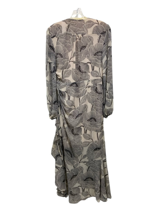 ASTR Size L Beige & Gray Polyester Ruched Sides Abstract Floral Maxi Dress Beige & Gray / L