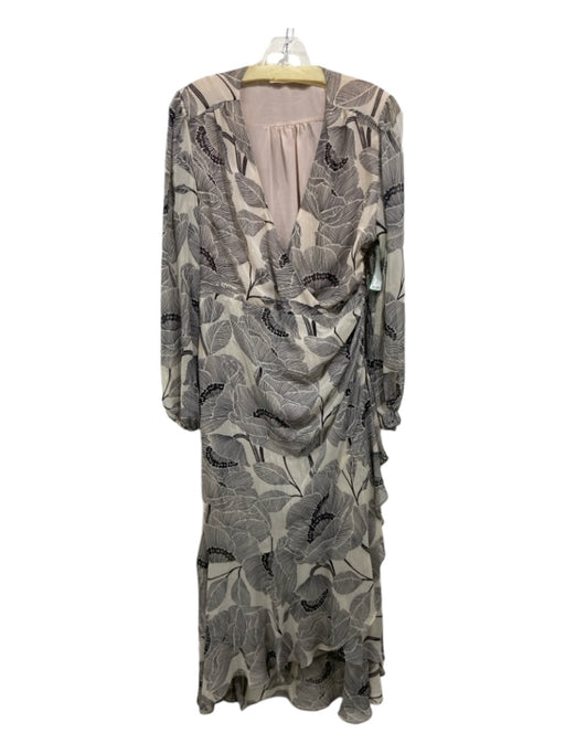 ASTR Size L Beige & Gray Polyester Ruched Sides Abstract Floral Maxi Dress Beige & Gray / L