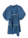 En Saison Size M Blue & White Cotton Short Balloon Sleeve Lace Detail Dress Blue & White / M