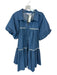 En Saison Size M Blue & White Cotton Short Balloon Sleeve Lace Detail Dress Blue & White / M
