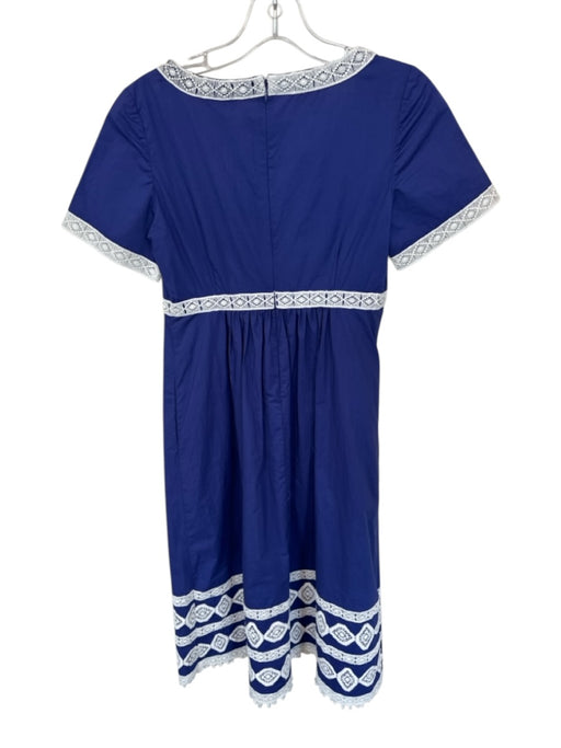 Tyler Boe Size 4 Blue & White Cotton Short Sleeve Lace Detail Square Neck Dress Blue & White / 4