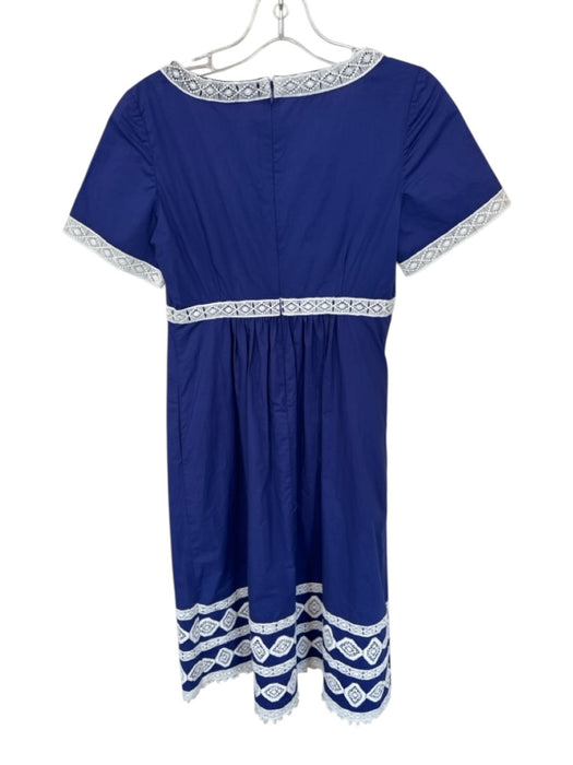 Tyler Boe Size 4 Blue & White Cotton Short Sleeve Lace Detail Square Neck Dress Blue & White / 4