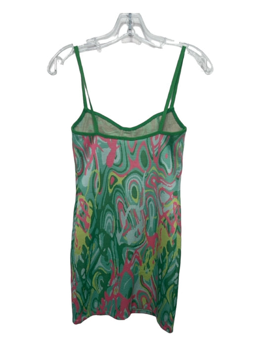 Zara Size S Green, Blue & Pink Polyester Blend Abstract Print Sleeveless Dress Green, Blue & Pink / S