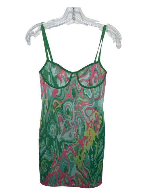 Zara Size S Green, Blue & Pink Polyester Blend Abstract Print Sleeveless Dress Green, Blue & Pink / S