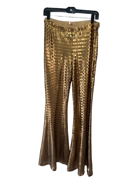 Free People Size S Gold Polyester High Rise All Over Sequins Wide Leg Pants Gold / S