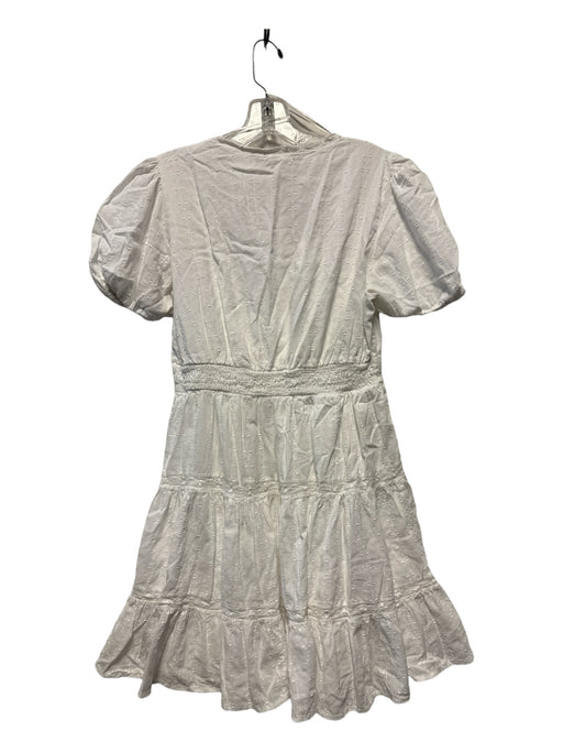 Zara Size M White Cotton Short Sleeve Textured Lace Detail Baby Doll Dress White / M
