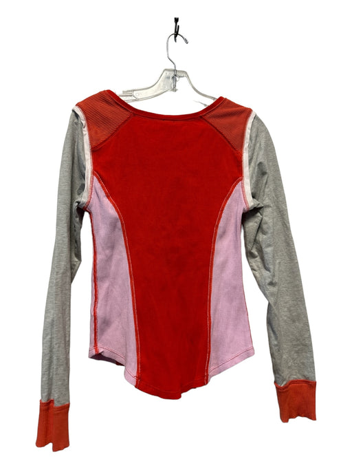 We The Free Size L Red, Pink, Gray Cotton Ribbed Colorblock Long Sleeve Top Red, Pink, Gray / L
