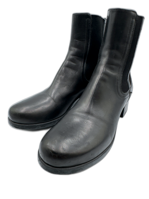 Prada Shoe Size 38 Black Leather Chelsea Stacked Heel Booties Black / 38
