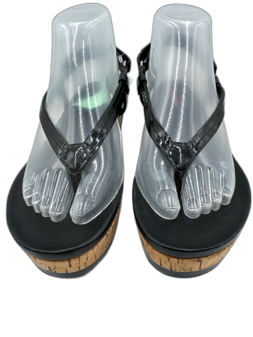 Prada Shoe Size 38 Black & Brown Leather & Cork Thong Strap Velcro Ankle Sandals Black & Brown / 38