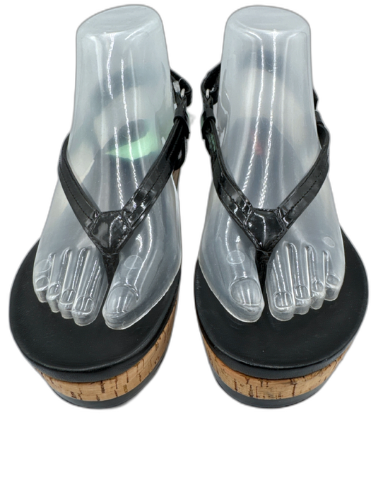 Prada Shoe Size 38 Black & Brown Leather & Cork Thong Strap Velcro Ankle Sandals Black & Brown / 38