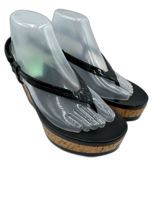 Prada Shoe Size 38 Black & Brown Leather & Cork Thong Strap Velcro Ankle Sandals Black & Brown / 38