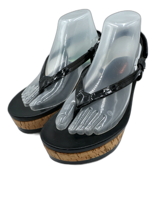 Prada Shoe Size 38 Black & Brown Leather & Cork Thong Strap Velcro Ankle Sandals Black & Brown / 38
