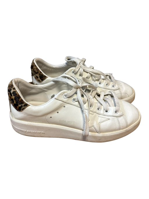 Golden Goose Shoe Size 40 White Leather Leopard Fur Detail Lace Up Sneaker Shoes White / 40
