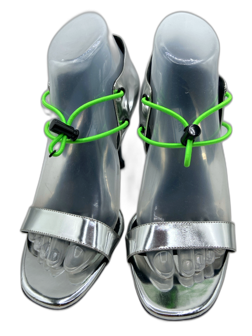 Prada Shoe Size 39 silver, black, green Patent Leather Bungee Laces Sandals silver, black, green / 39