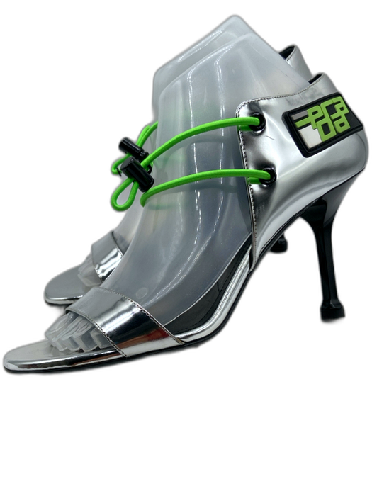 Prada Shoe Size 39 silver, black, green Patent Leather Bungee Laces Sandals silver, black, green / 39