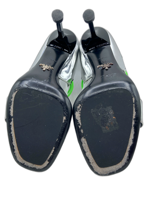 Prada Shoe Size 39 silver, black, green Patent Leather Bungee Laces Sandals silver, black, green / 39