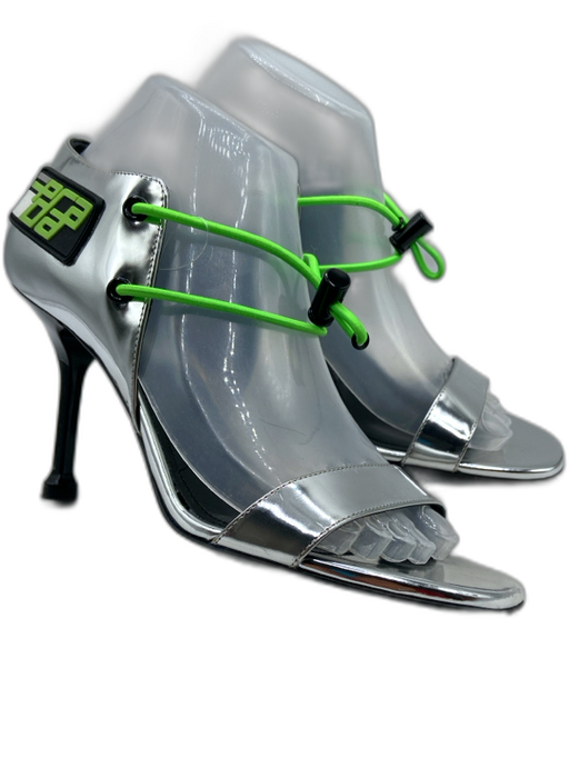Prada Shoe Size 39 silver, black, green Patent Leather Bungee Laces Sandals silver, black, green / 39