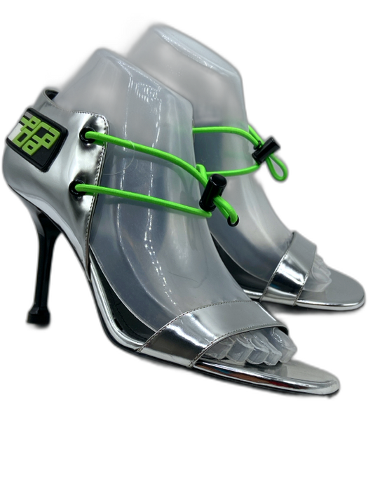 Prada Shoe Size 39 silver, black, green Patent Leather Bungee Laces Sandals silver, black, green / 39