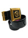 Versace Black & Gold Tone Leather Patent Logo Square Buckle Peg Buckle Belts Black & Gold Tone / 80/32