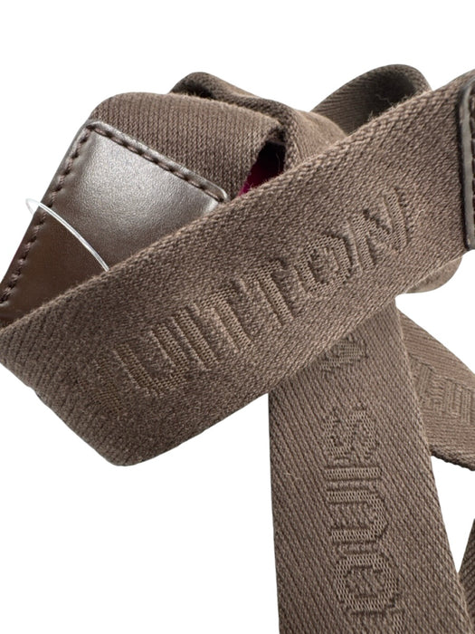 Louis Vuitton Brown & Gold Tone Cloth & Leather Logo Slide Closure Belts Brown & Gold Tone / 85/34