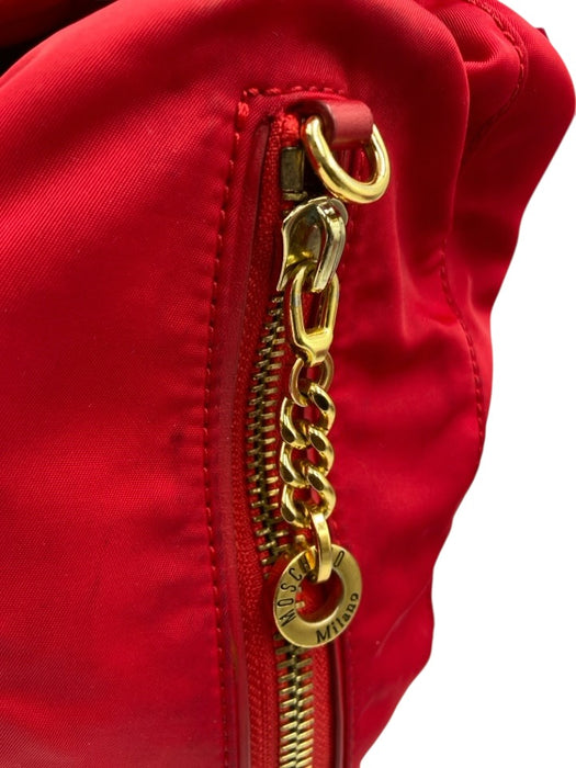 Moschino Red Nylon Gold Tone Hardware Logo Drawstring Top Backpack Bag Red