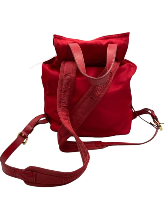 Moschino Red Nylon Gold Tone Hardware Logo Drawstring Top Backpack Bag Red