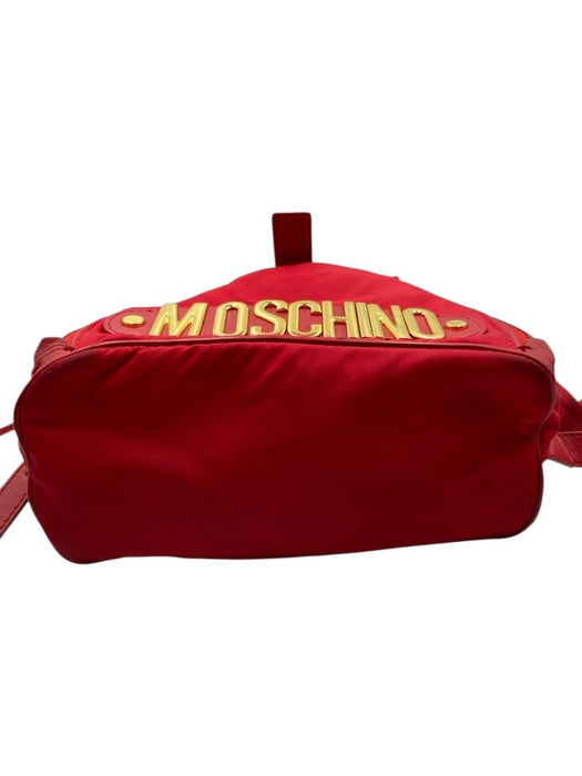 Moschino Red Nylon Gold Tone Hardware Logo Drawstring Top Backpack Bag Red
