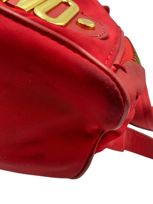 Moschino Red Nylon Gold Tone Hardware Logo Drawstring Top Backpack Bag Red