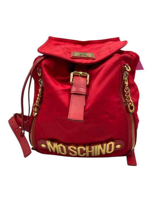 Moschino Red Nylon Gold Tone Hardware Logo Drawstring Top Backpack Bag Red