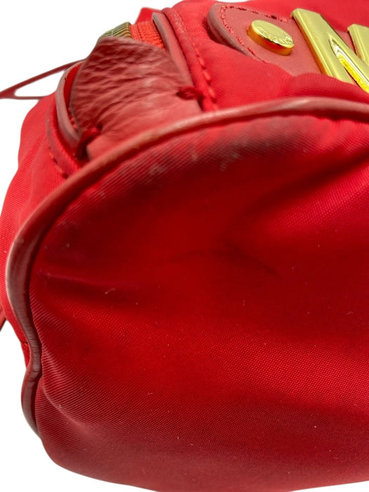 Moschino Red Nylon Gold Tone Hardware Logo Drawstring Top Backpack Bag Red