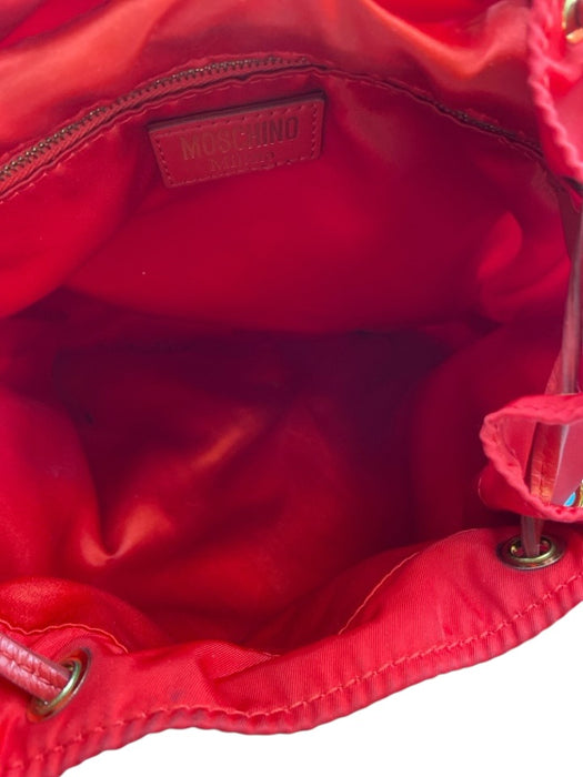 Moschino Red Nylon Gold Tone Hardware Logo Drawstring Top Backpack Bag Red