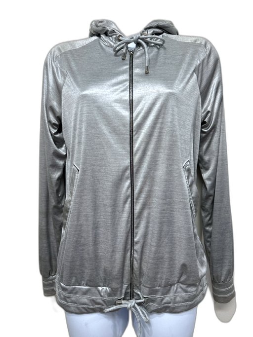 Chanel Size 34 / XS Silver Polyester & Modal Heathered Hooded Full Zip Jacket Silver / 34 / XS