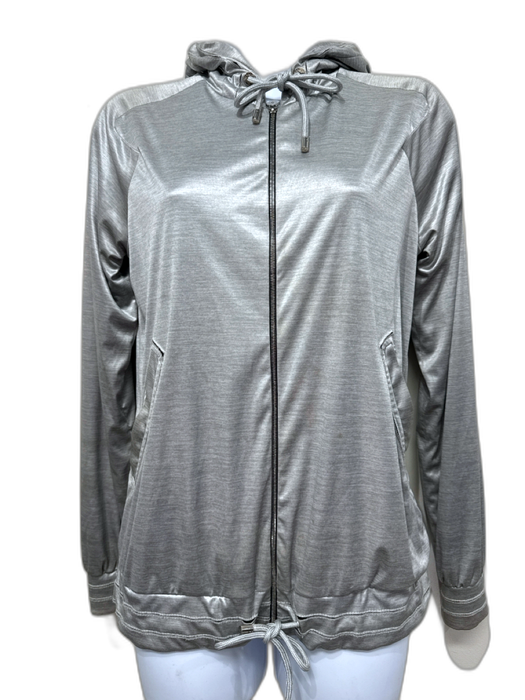 Chanel Size 34 / XS Silver Polyester & Modal Heathered Hooded Full Zip Jacket Silver / 34 / XS