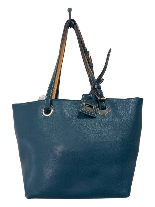 Dooney & Bourke Teal Blue Grained Leather Silver Hardware Two Handles Tote Bag Teal Blue / M