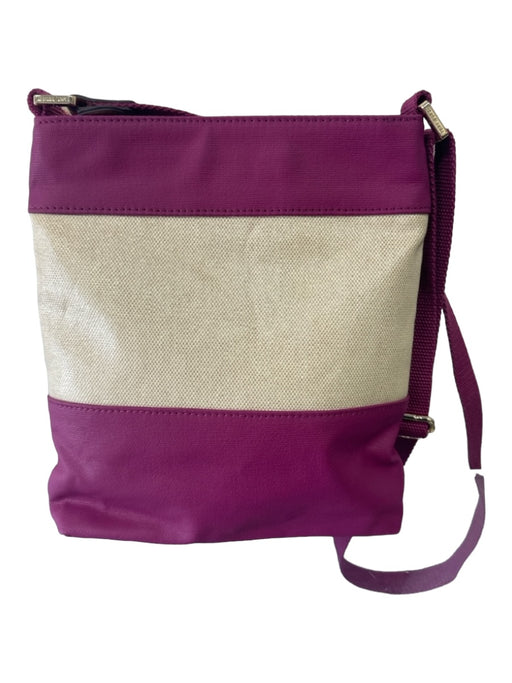 Tory Burch Beige & Purple Canvas Crossbody Colorblock Top Zip Pouch Bag Beige & Purple / S