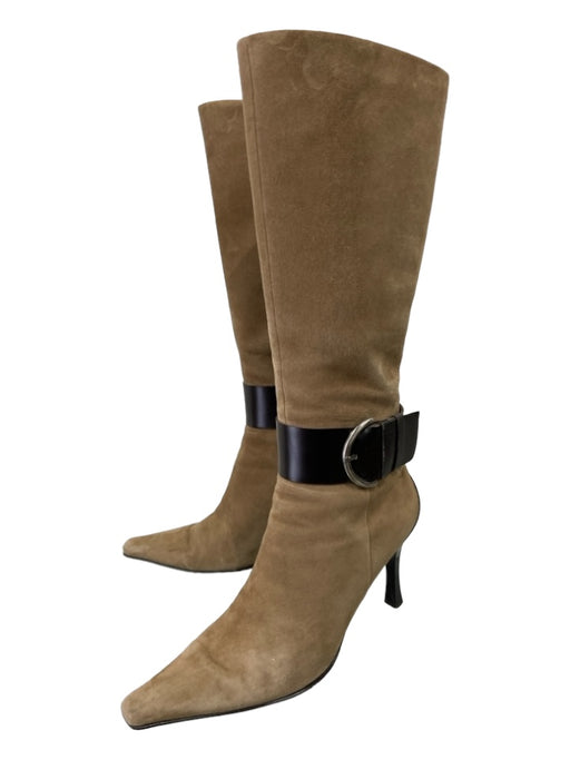 Linea Paolo Shoe Size 6 Beige & Brown Suede Knee High Pointed Toe Buckle Booties Beige & Brown / 6